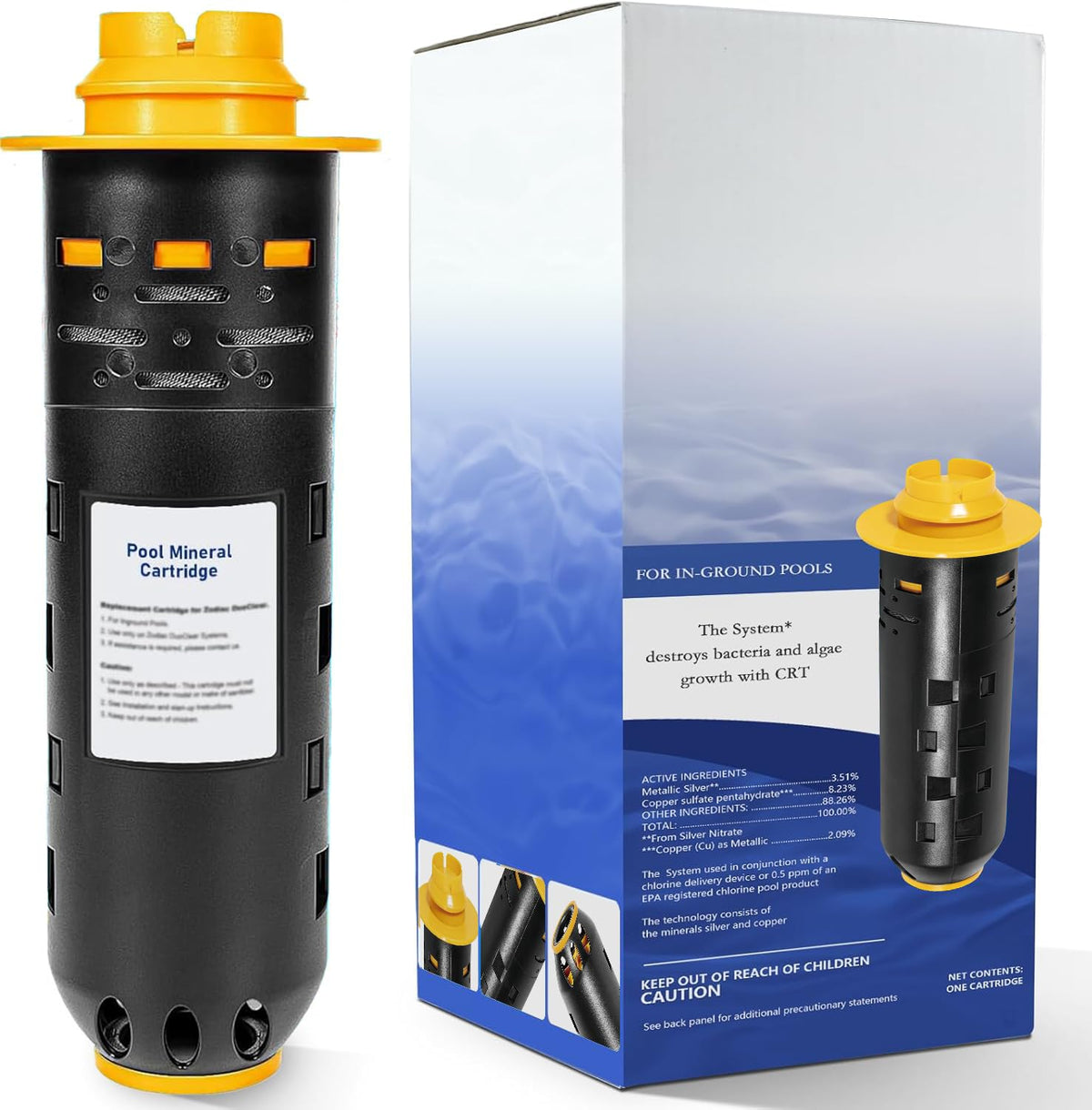 SDANBOM W28000 cartridge close-up showing mineral core for clearer pool water