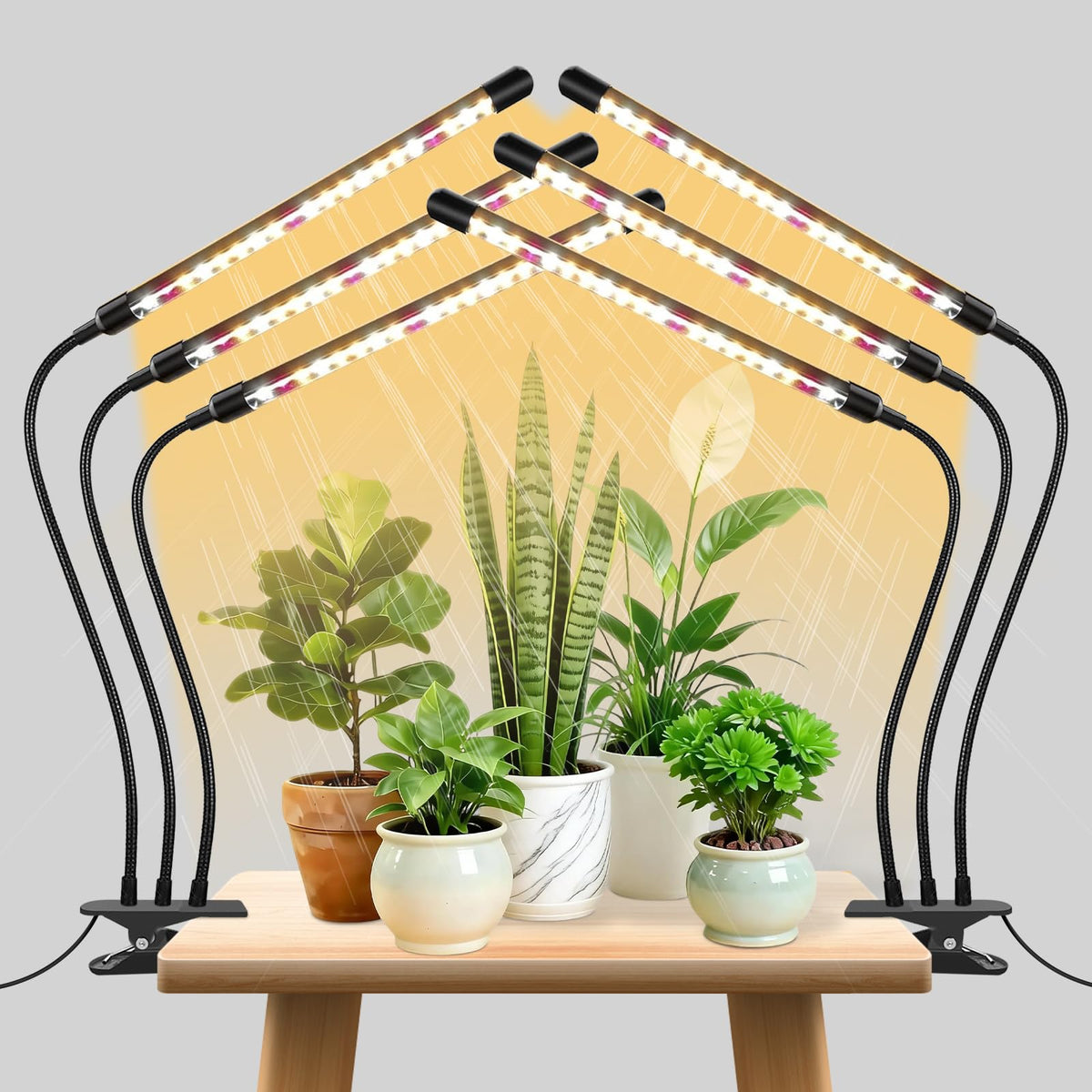 SDOVUERC 3head plant lights clip adjusts easily for seed starting.