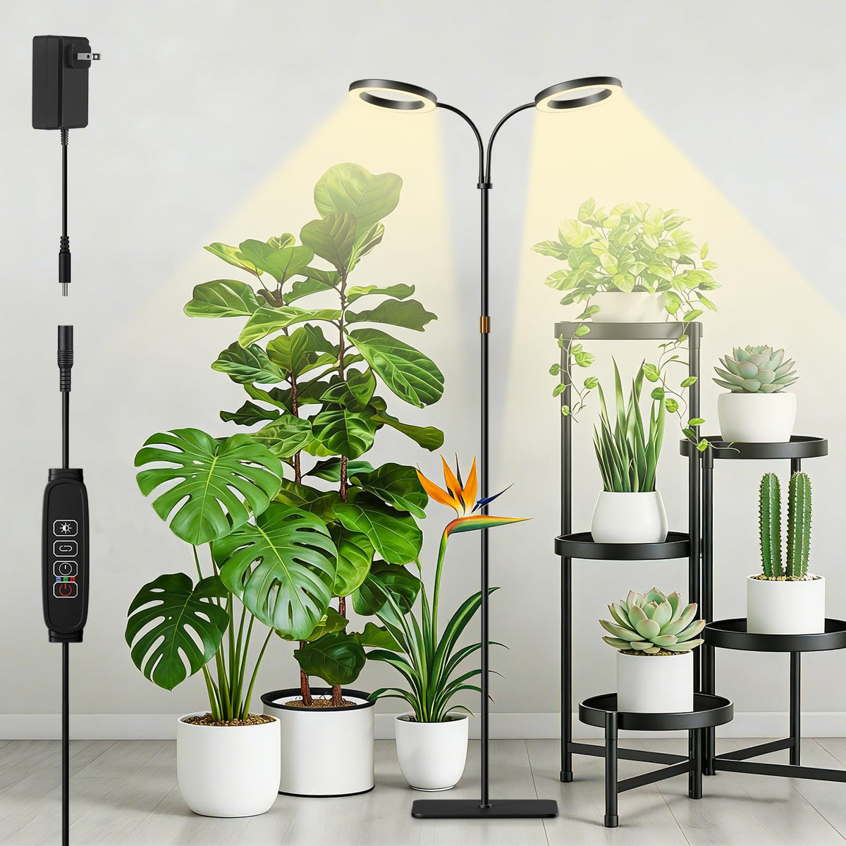 SDOVUERC grow light ring design shown in a living room setup for decor and plant growth