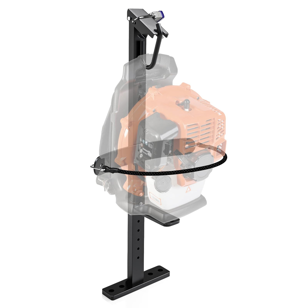 SDSNTE backpack blower rack with lock on trailer for theft protection.
