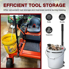 SDSNTE Bracket mounted on a zero-turn mower for convenient transport of tools and debris