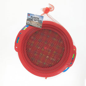 Colorful SE sand pans in red, blue, and green arranged in a mesh bag for quick sorting.