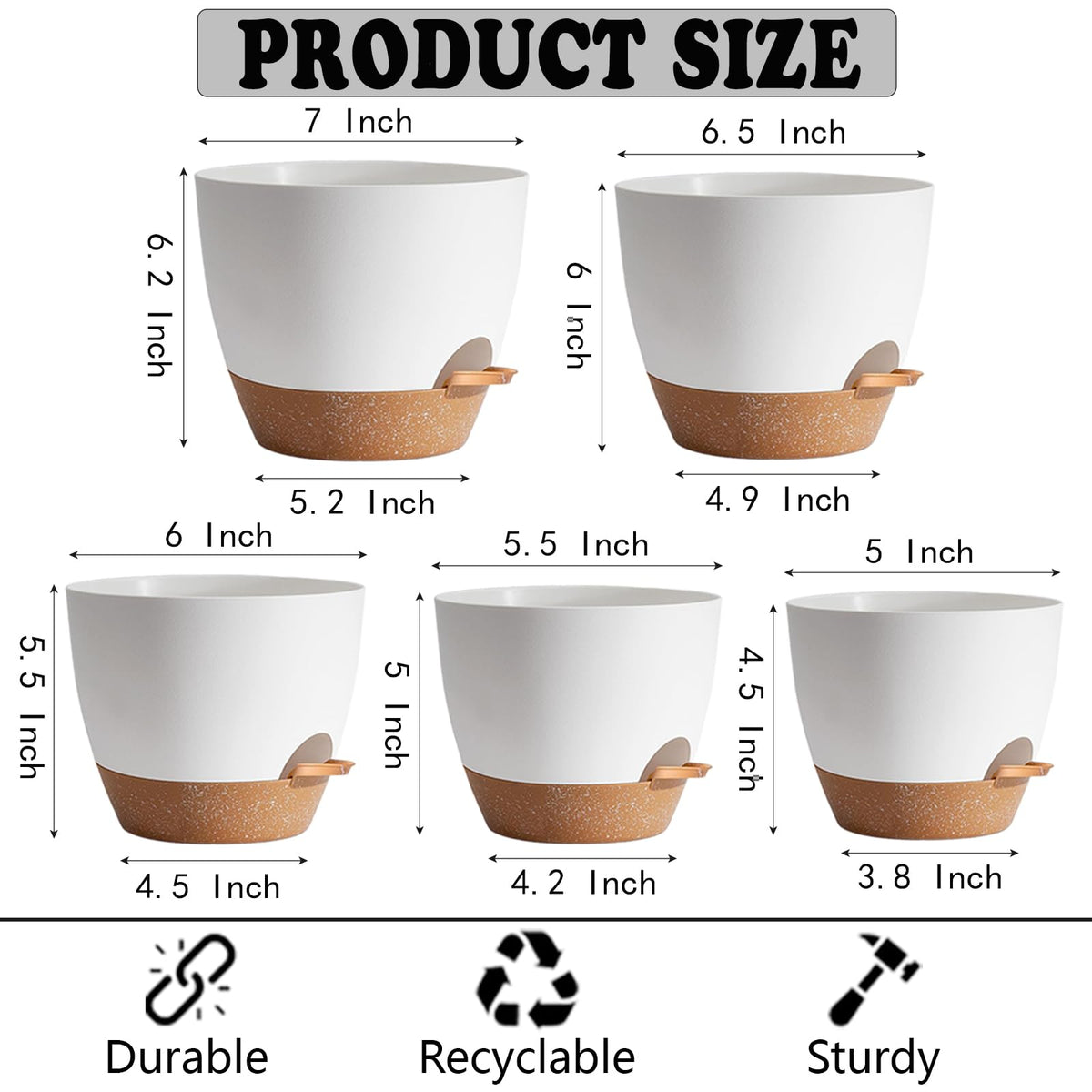 SE SUN-E self-watering pot, 6-inch, modern white finish enhances décor