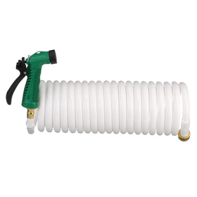 Seachoice coiled washdown hose with sprayer and brass fittings for quick on-deck cleaning.