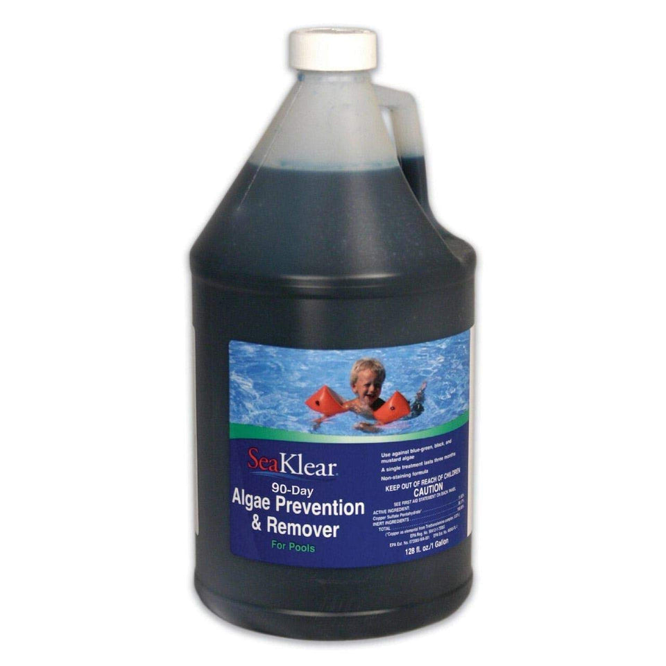 SeaKlear 90 Day bottle demonstrates long-lasting algae prevention for pools.