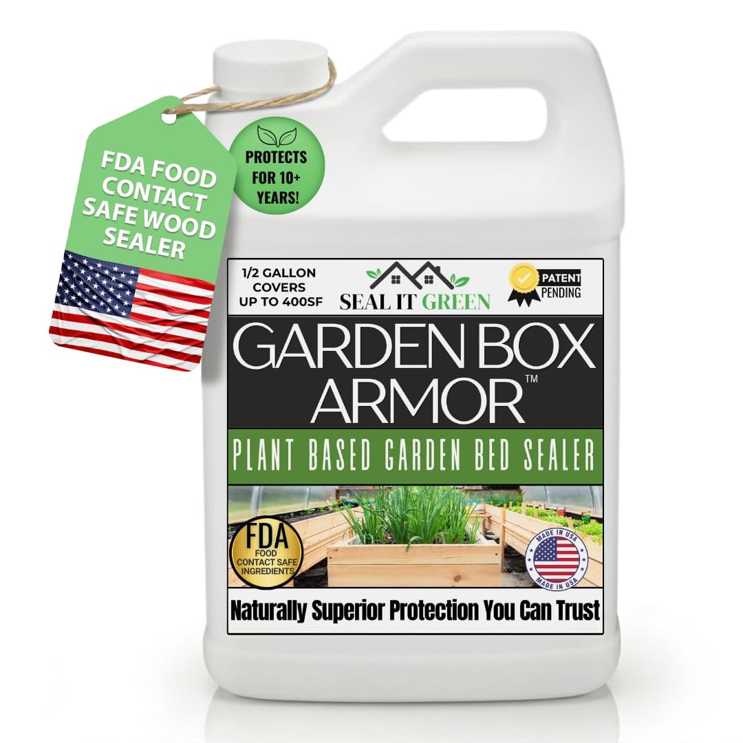 Seal It Green Garden Box Sealer bottle showing plant-based formula for safe garden use