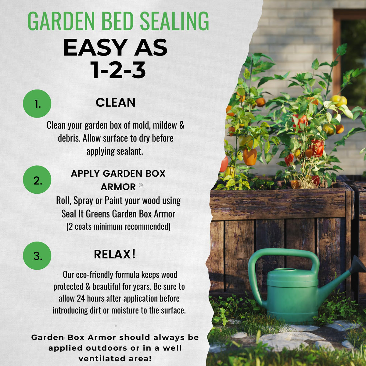 Seal It Green Garden Box Sealer wood seal application on raised bed