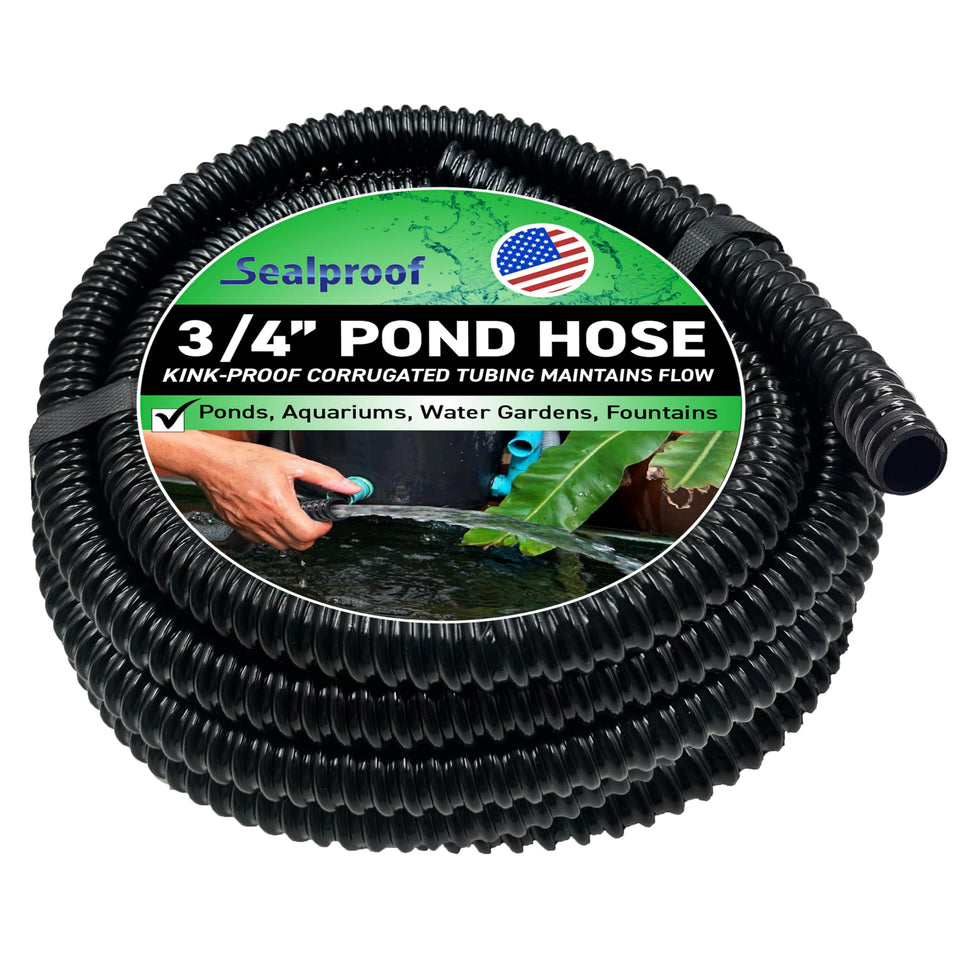 Sealproof pond tubing outer view with a discreet black corrugated surface for hidden installations.