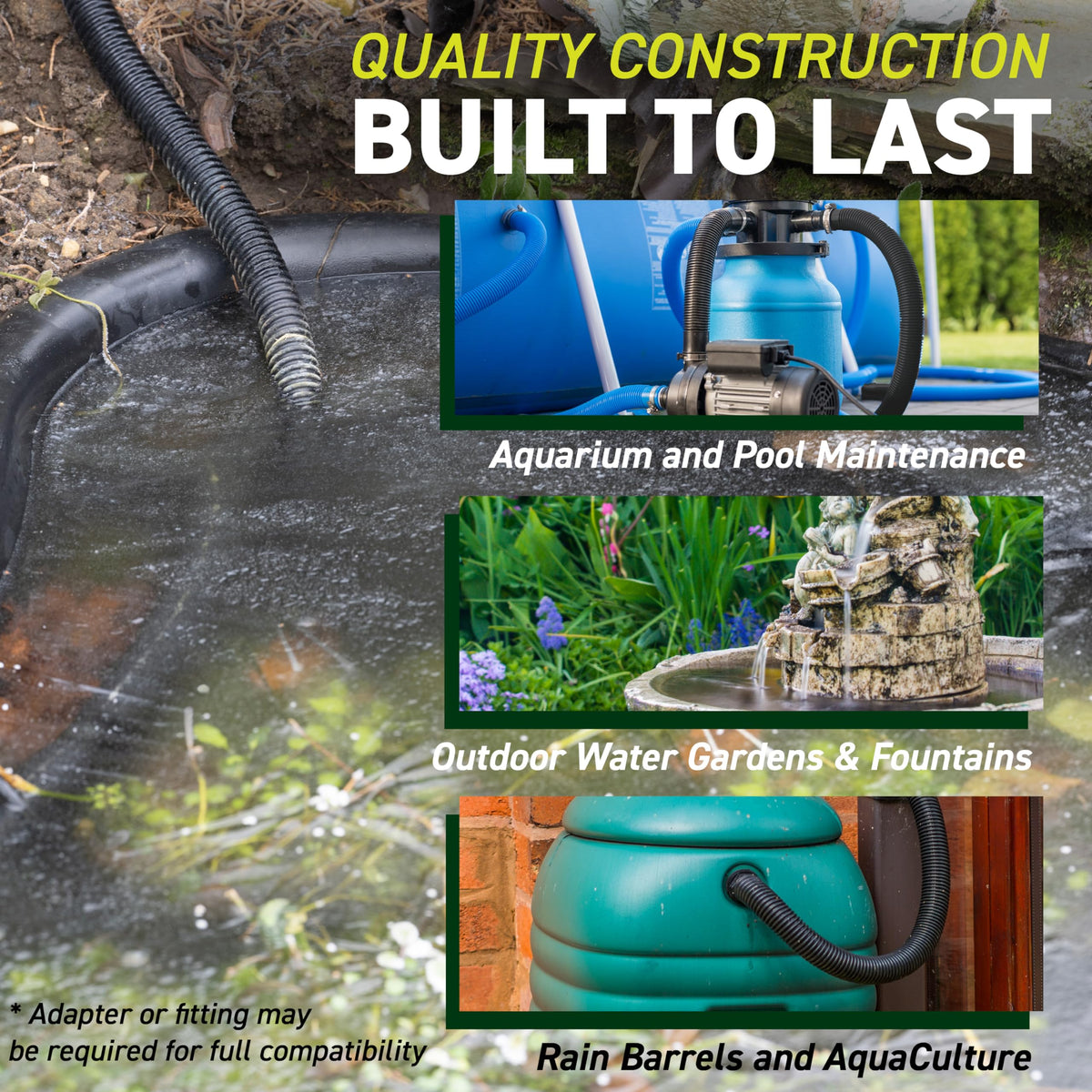 Sealproof pond tubing runs to a water fountain installation for consistent motion.