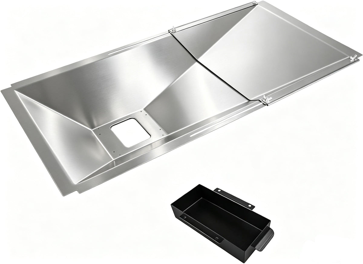 SearCook universal grease tray with extended-length design for versatile grill compatibility.