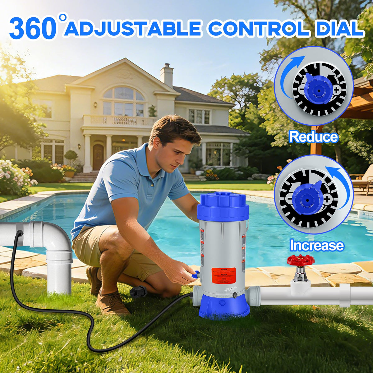 SeaSlep Off-Line Chlorinator adjustable dial demonstrates precise control for pool chemistry