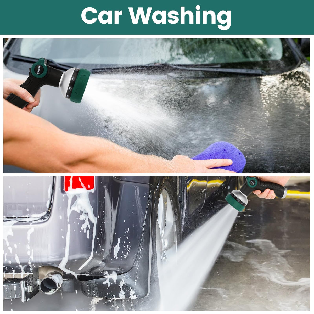 Seatern multi-use nozzle supports gardening, car washing, and pet rinsing.