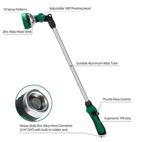 Seatern wand with 180-degree pivot head for precise watering angles.