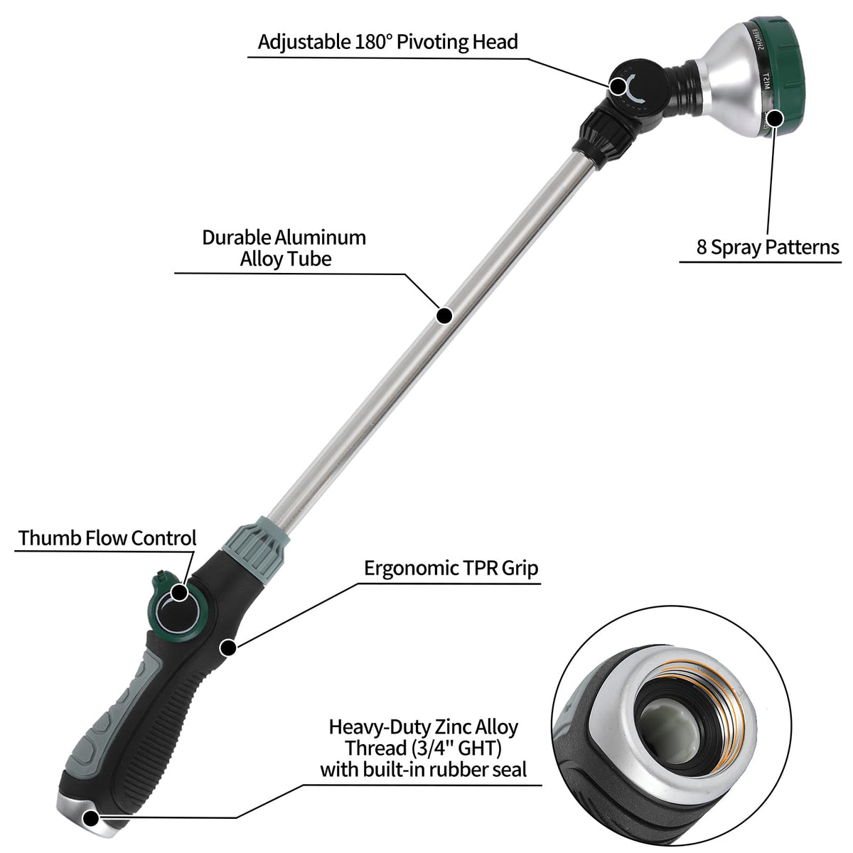 Seatern 8-pattern spray wand offers versatile watering for shrubs and flowers