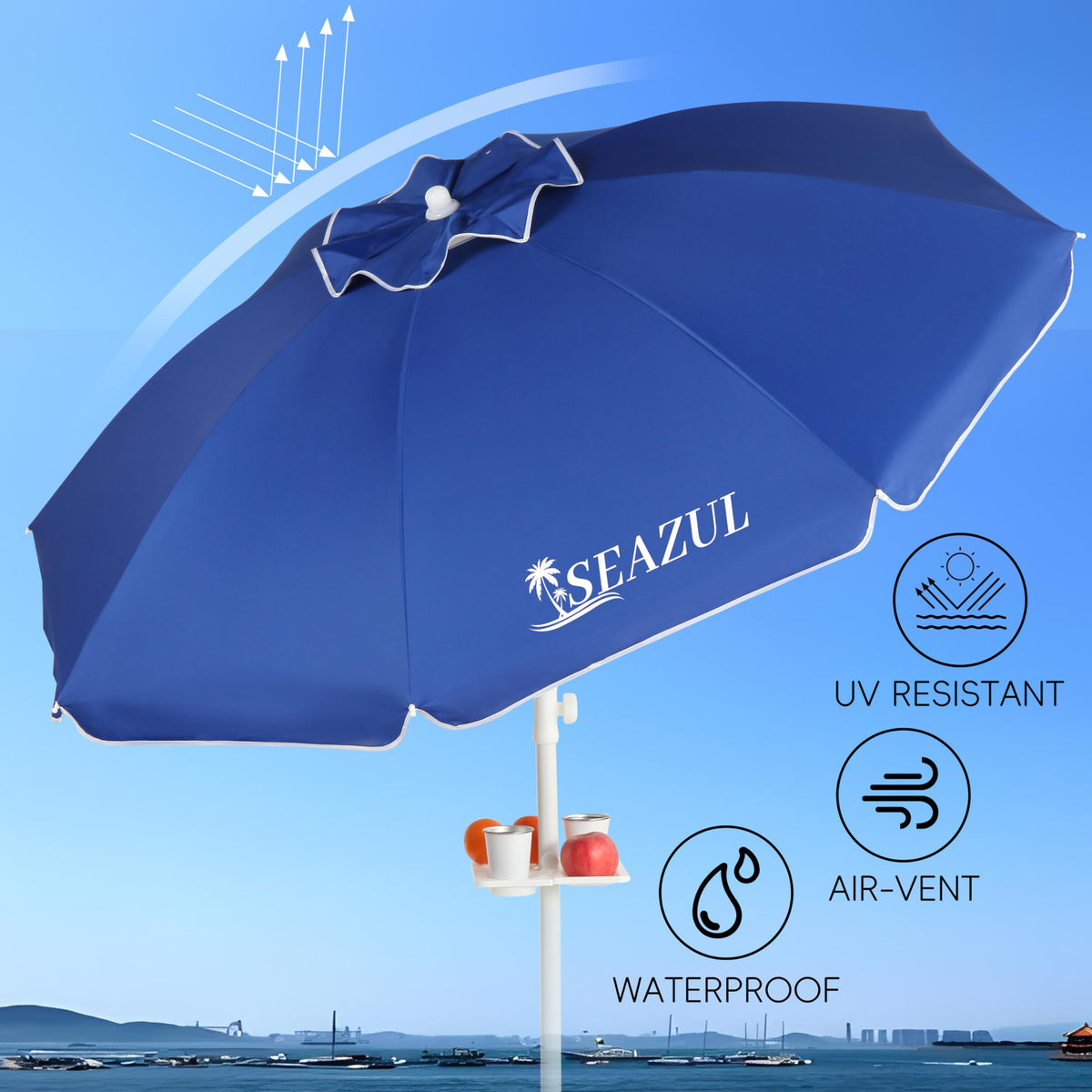 Seazul sun shade umbrella interior blocks UVA UVB for daytime shade