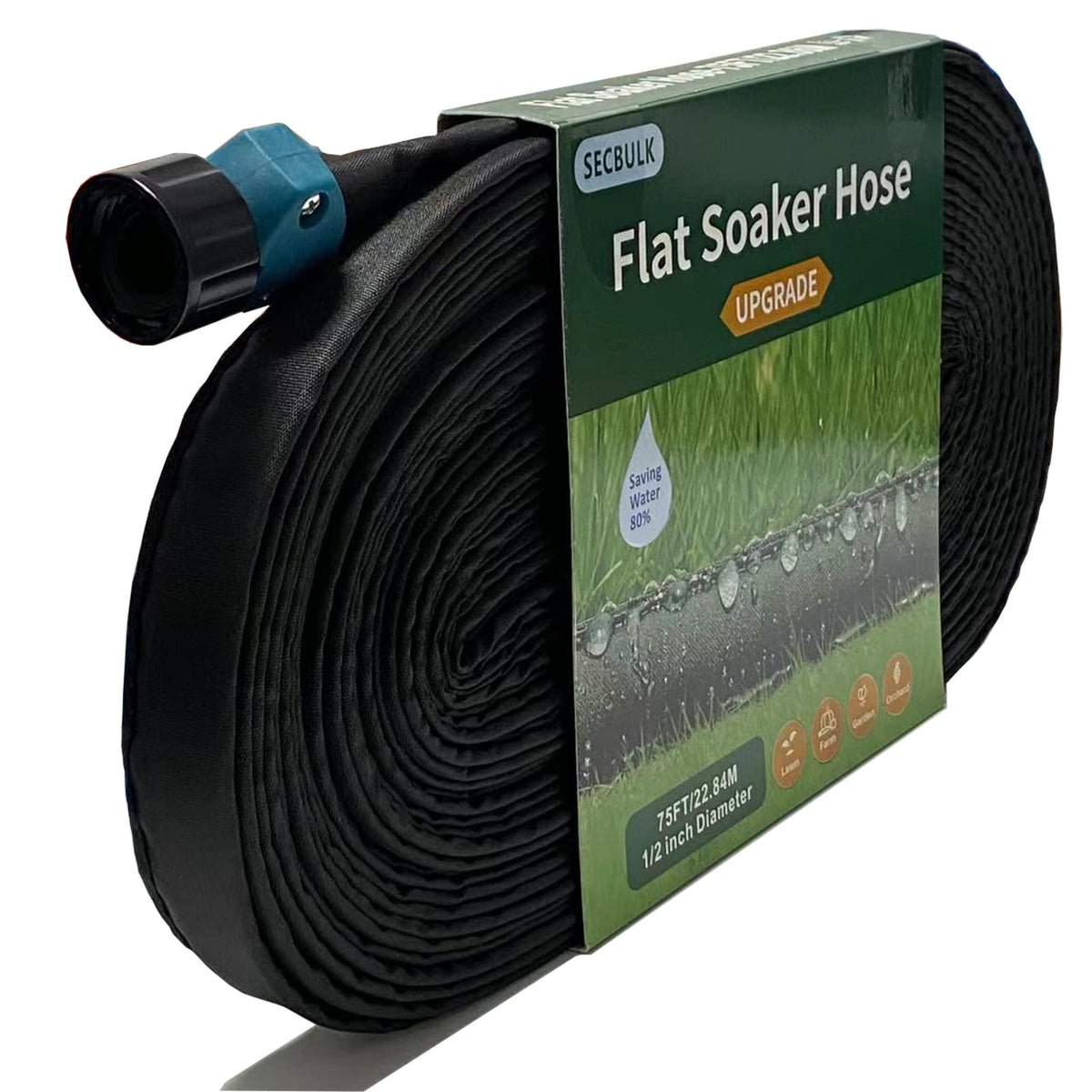 Secbulk flat-soaker-hose 75ft waters evenly along garden beds.
