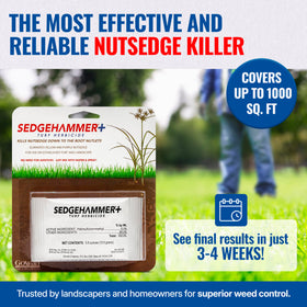 SEDGEHAMMER Plus USA-made label signals premium lawn care quality.