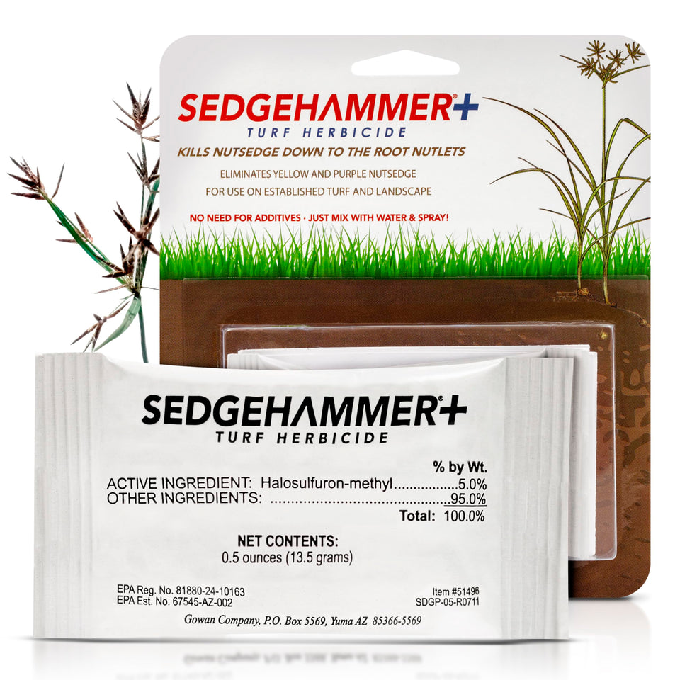 SEDGEHAMMER Plus 13.5g packet ready for easy nutsedge control.