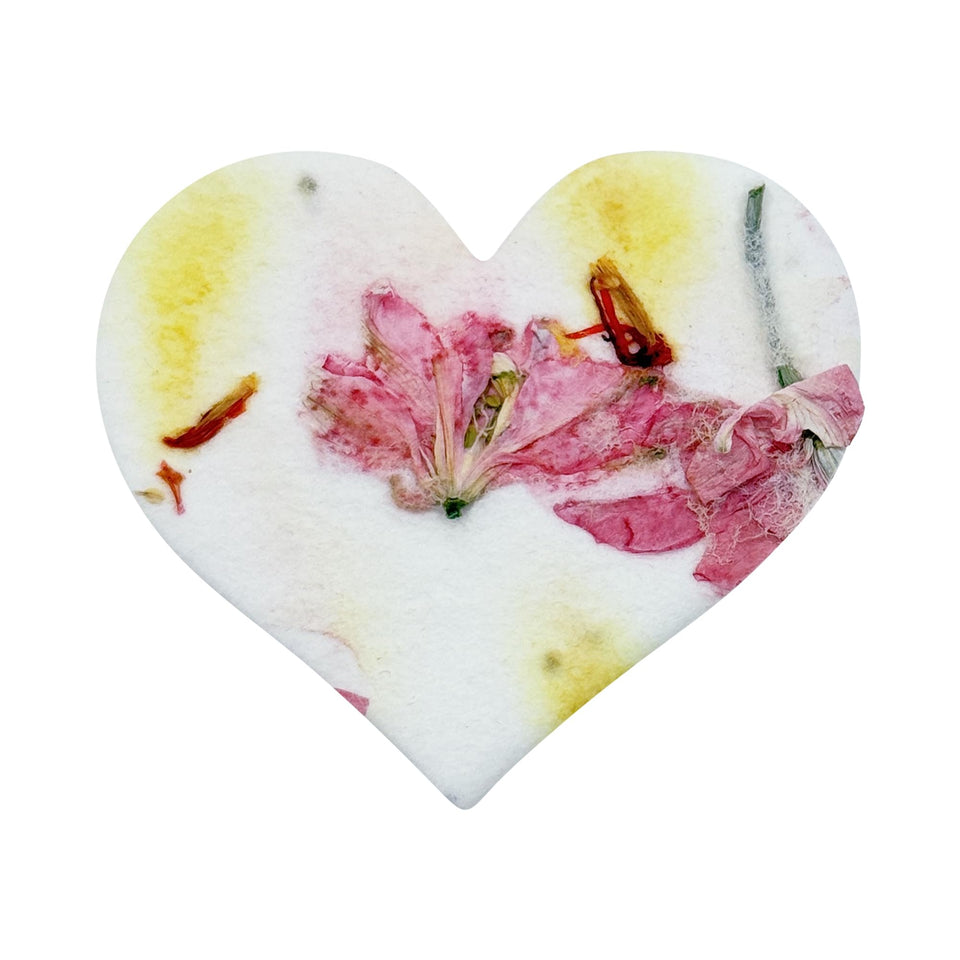 Seed Bloom pink-yellow heart seed paper ready to plant for wildflowers.
