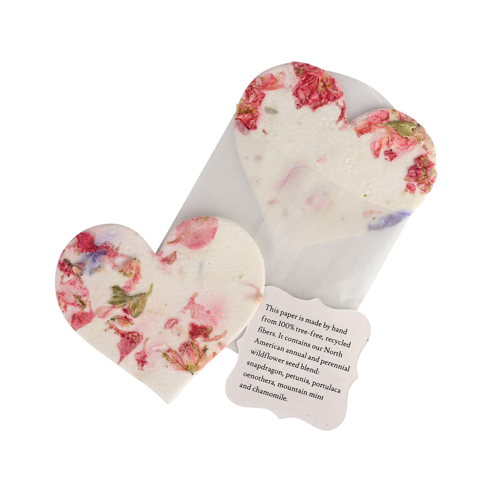 Seed Bloom pink heart seed paper tag ready to plant after gifting.