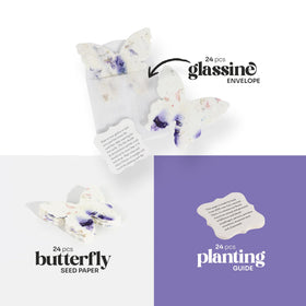 Seed Bloom purple butterfly seed papers with envelopes for personalized wedding or memorial favors.