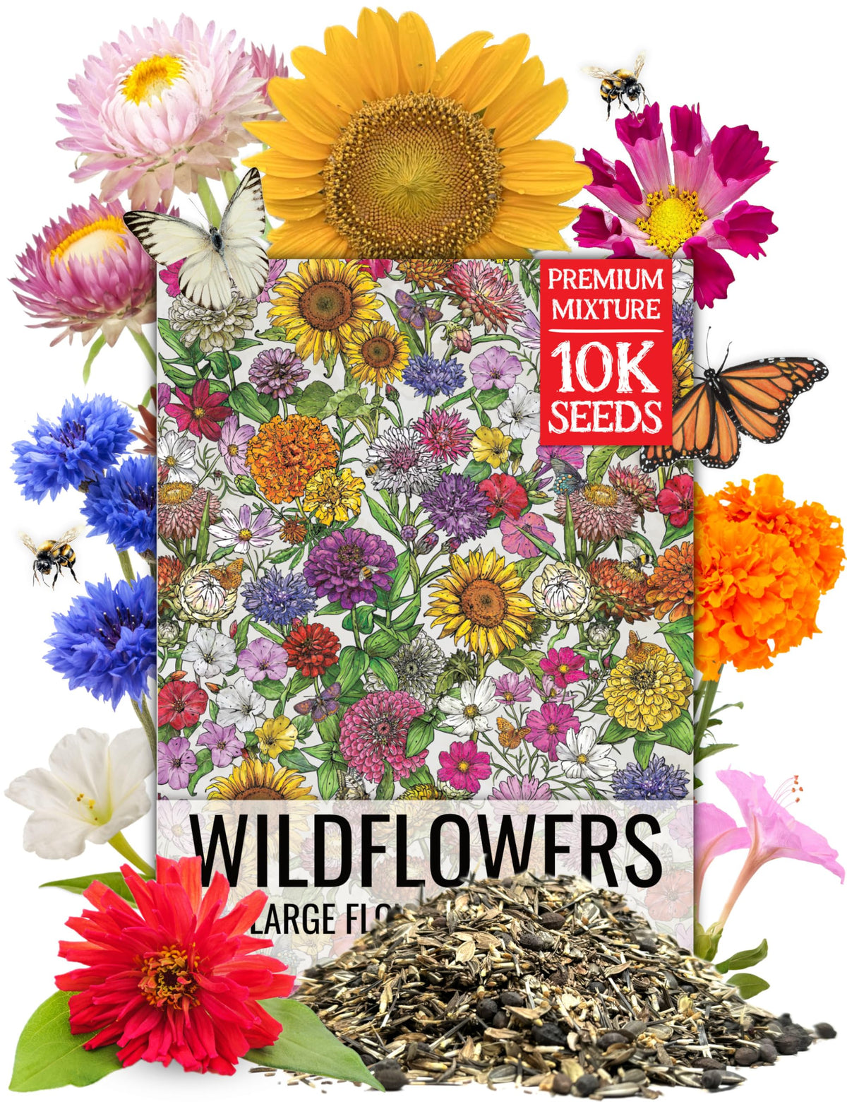 Seed Needs 2 Ounce Large Blooms Mix packaging resealable pouch keeps seeds fresh.