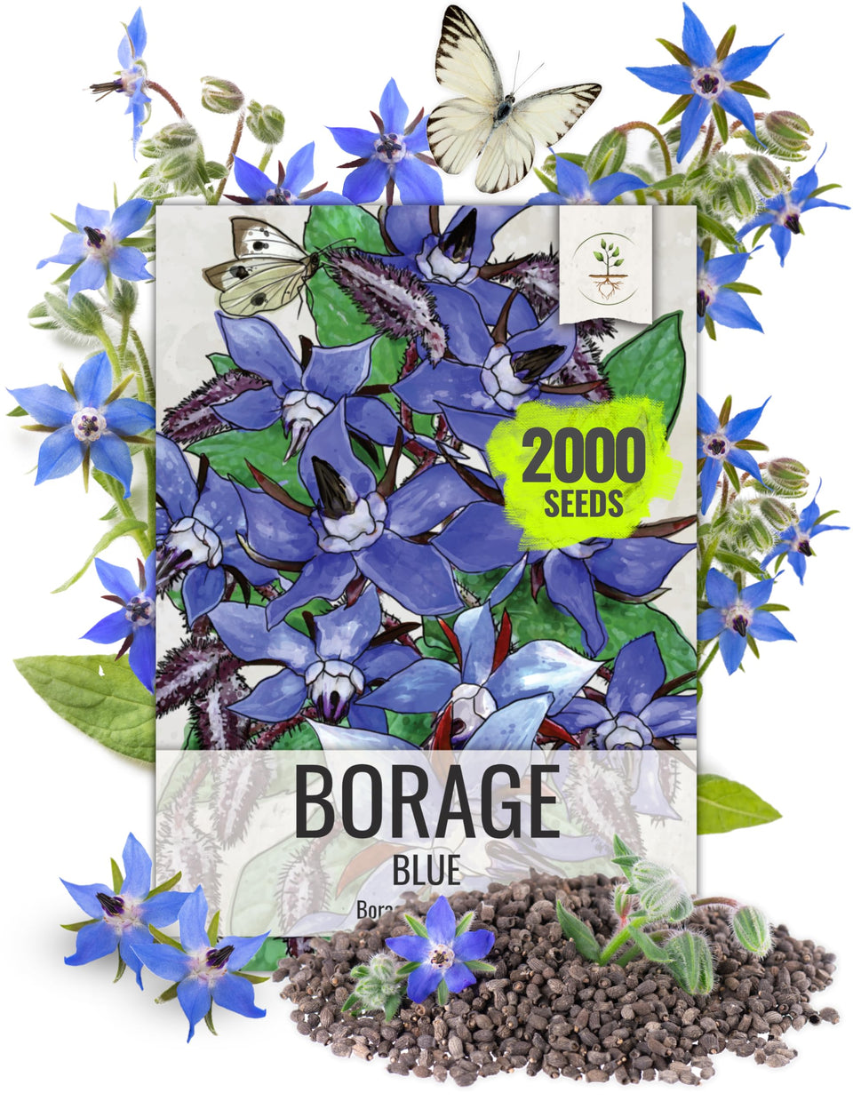 Seed Needs Blue Borage produces deep blue star flowers that attract pollinators.