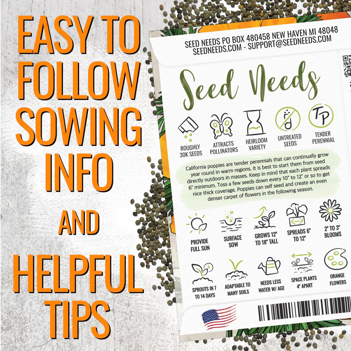 Seed Needs California Poppy seed packet ready for sowing