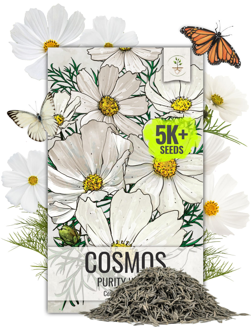 Seed Needs Cosmos White Purity seed pack with clear sowing details for border planning.