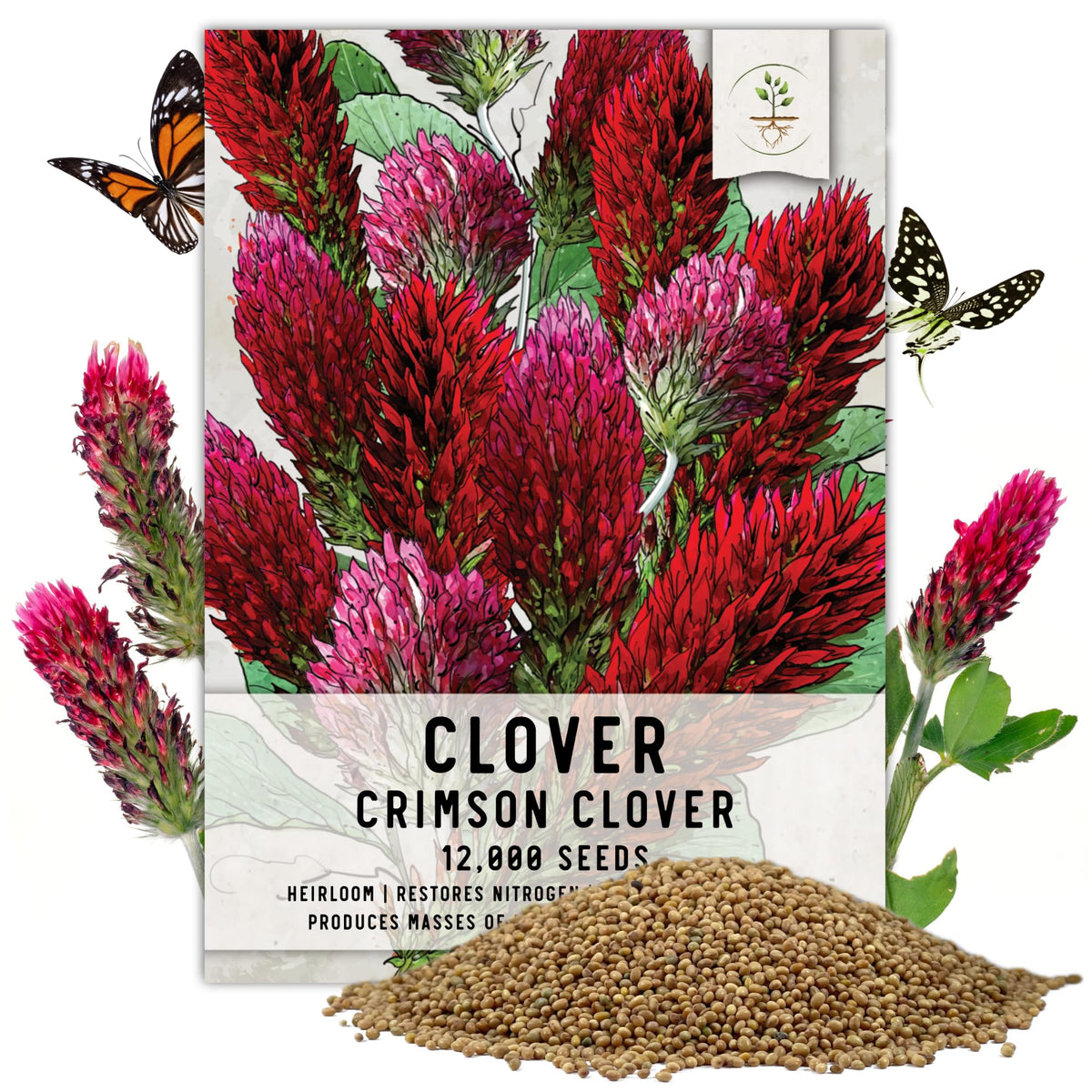 Seed Needs Crimson Clover bloom close-up attracts pollinators
