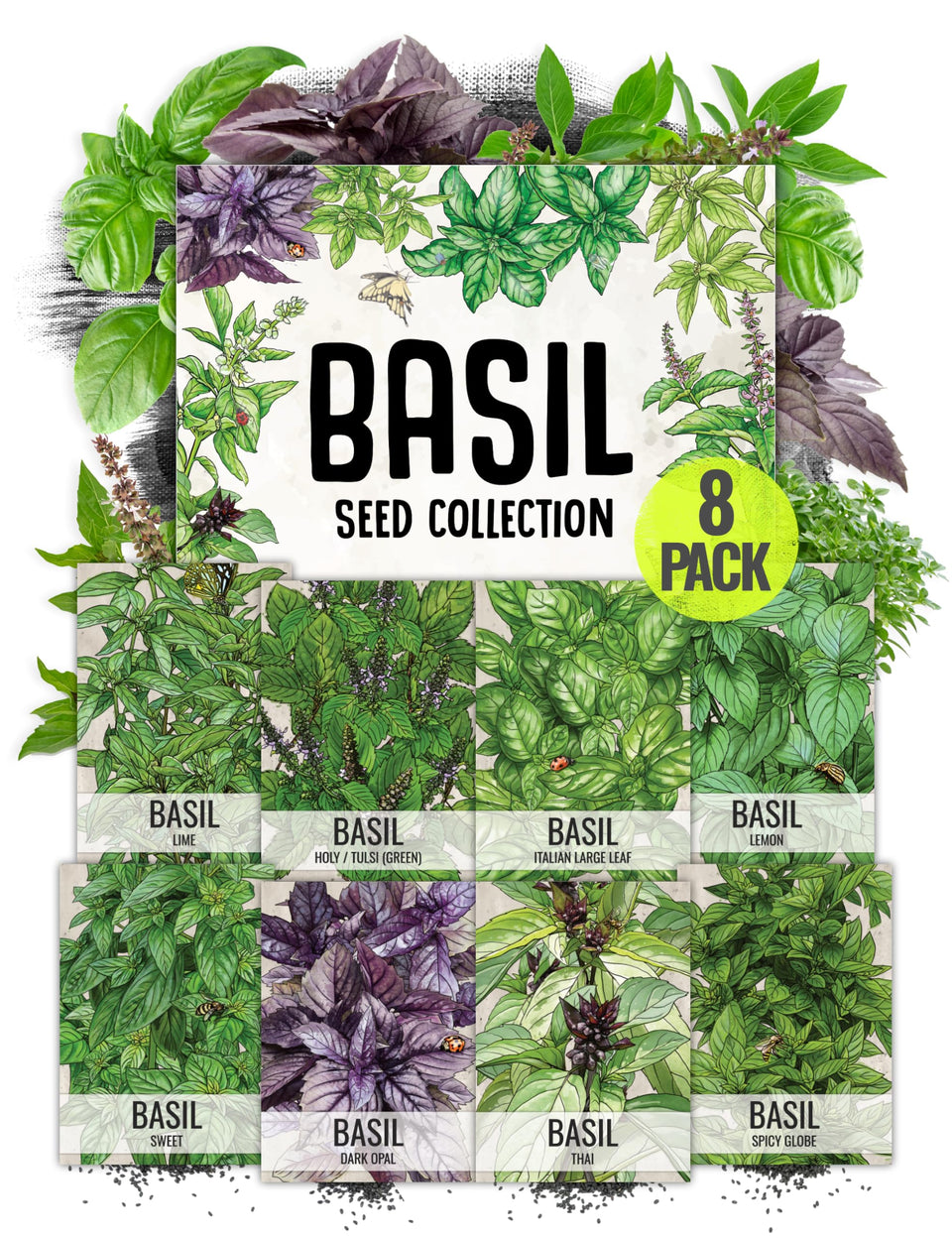 Seed Needs Culinary Basil varieties packets ready for planting in a home garden.