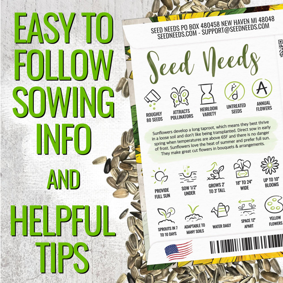 Seed Needs Dwarf Sunspot remains compact at 1 to 2 feet, ideal for containers.