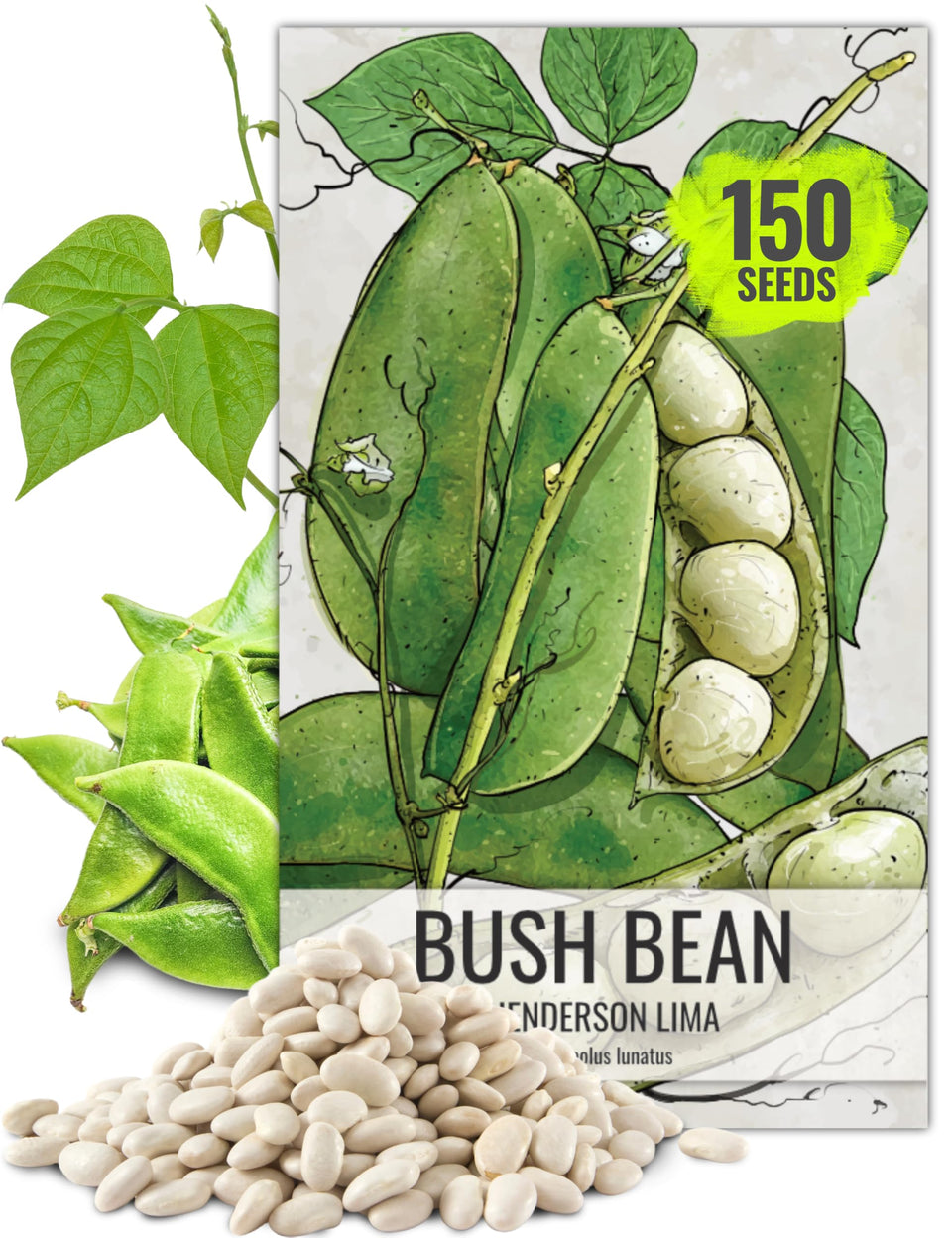 Seed Needs Henderson Lima beans seed packet front with planting tips.