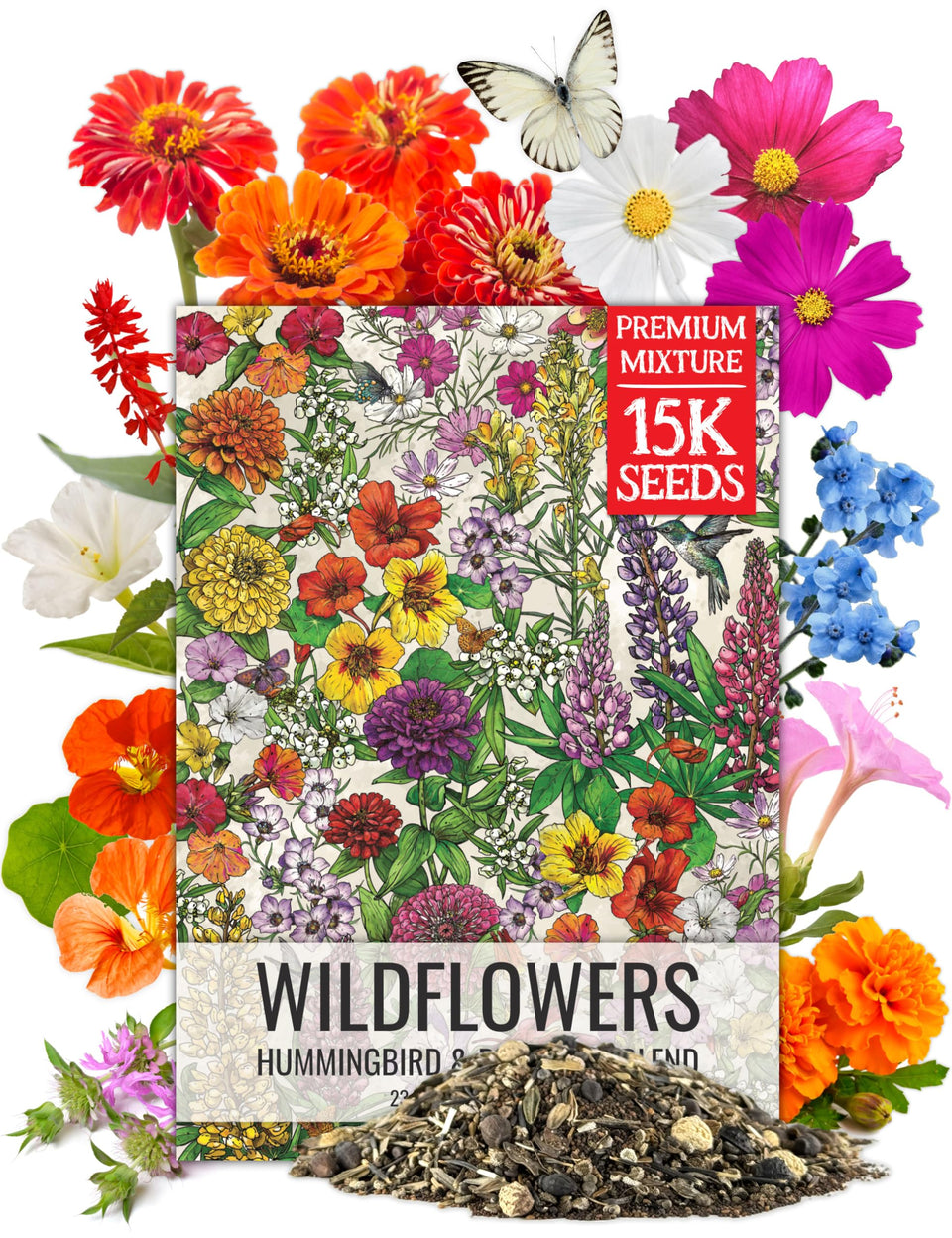 Seed Needs hummingbird and butterfly seed mix 1oz front label image, ideal for pollinator-friendly gardens