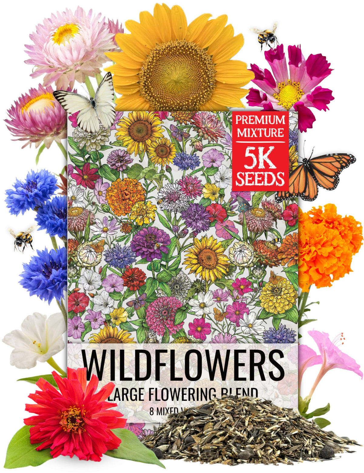 Seed Needs large blooms mix wildflower seeds for a colorful pollinator garden.
