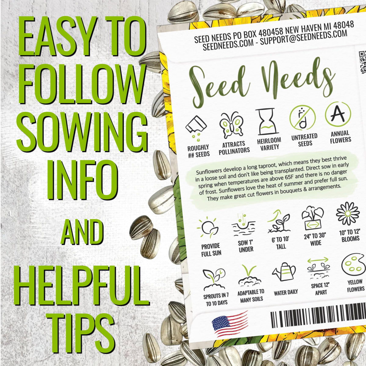 Seed Needs Mammoth Grey Stripe seeds in hand ready for planting in home garden.