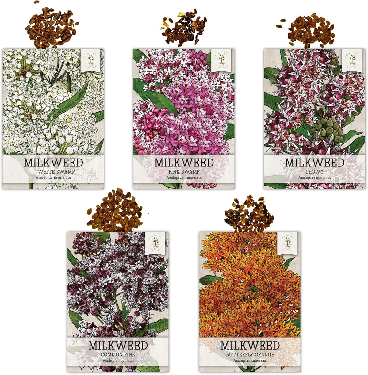 Seed Needs pink-orange-white milkweed mix for easy butterfly garden planning.