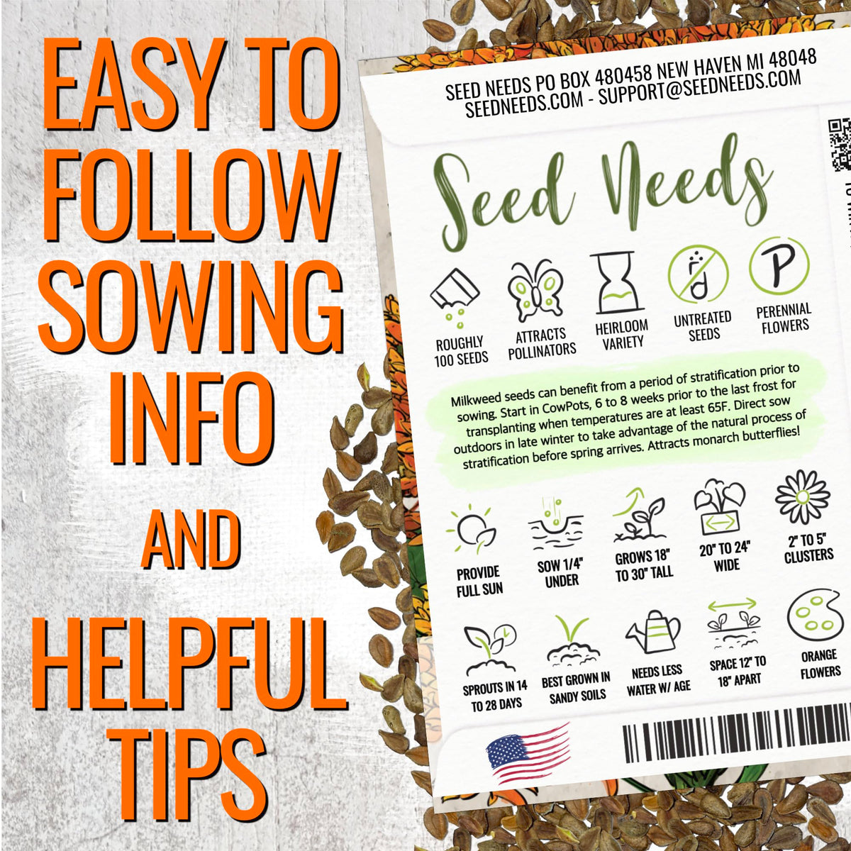 Seed Needs orange milkweed seeds full plant portrait ideal for sunny borders
