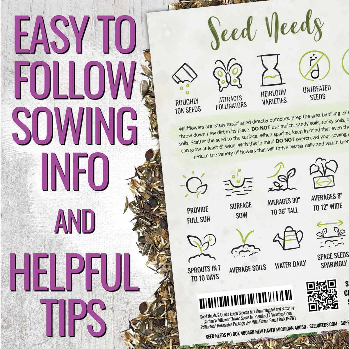 Seed Needs resealable seed pouch with artful variety illustration for easy sowing.