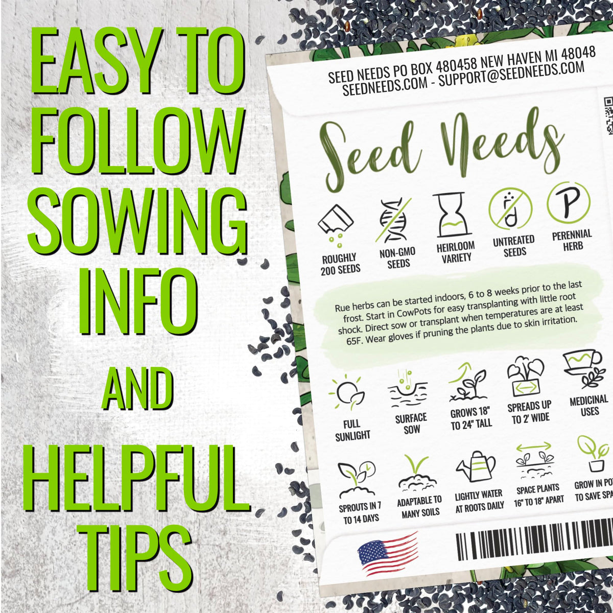 Seed Needs Rue seeds being sown in soil for outdoor herb beds