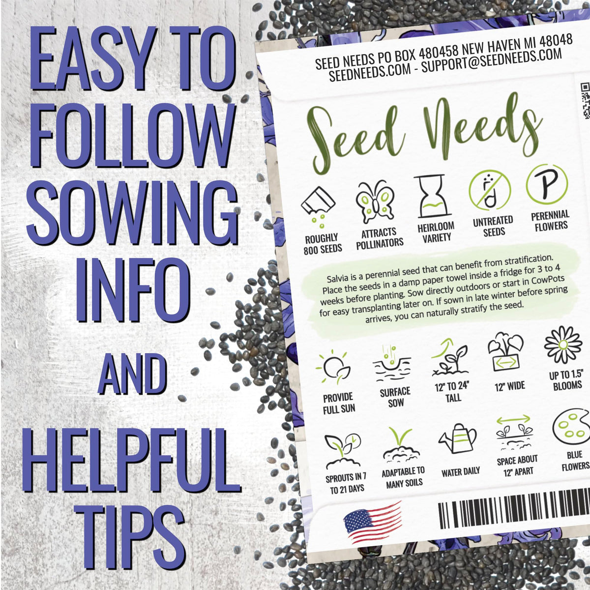 Seed Needs Sapphire Blue Sage mature plants thriving in a sunny garden bed.