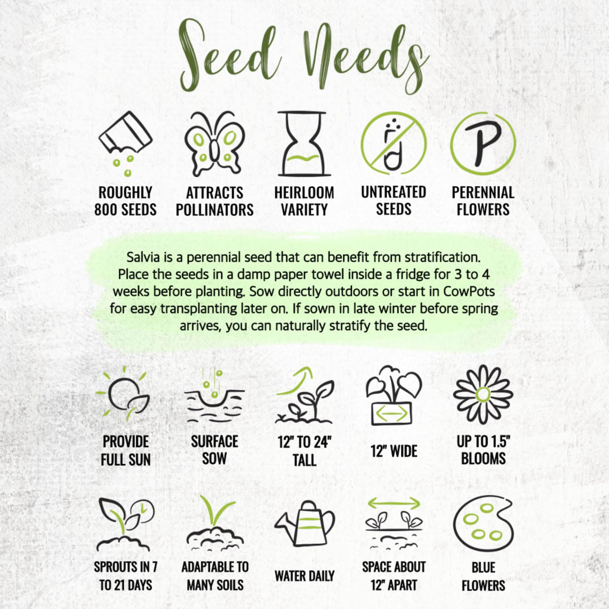 Seed Needs sowing guide on back of seed packet for successful germination.