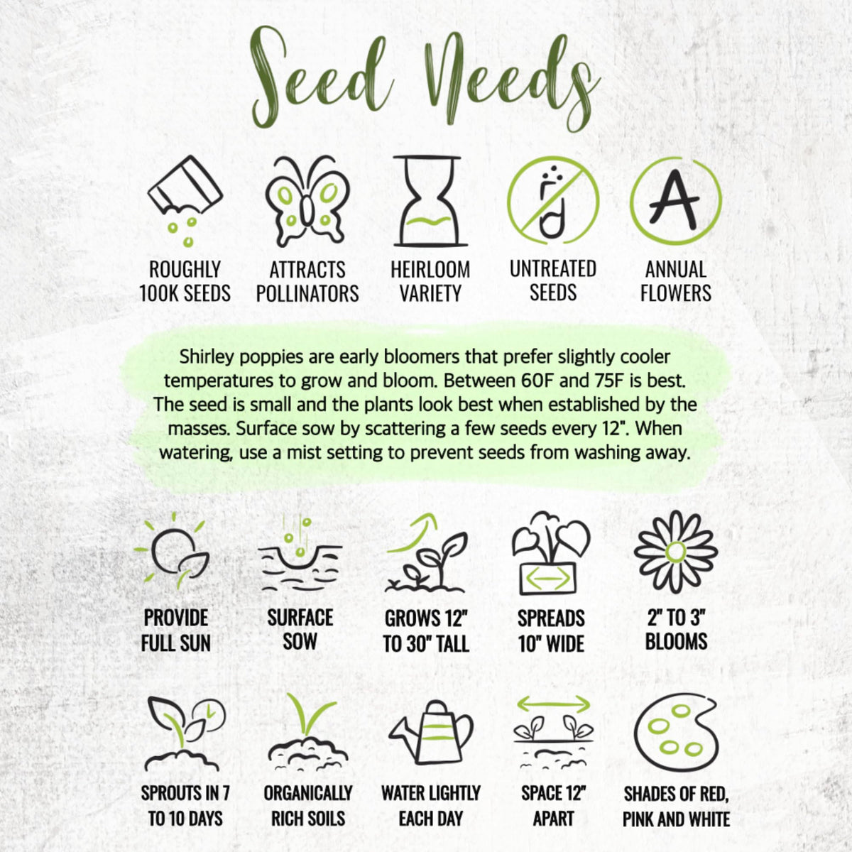 Seed Needs Shirley seed pouches keep seeds fresh with resealable packaging.