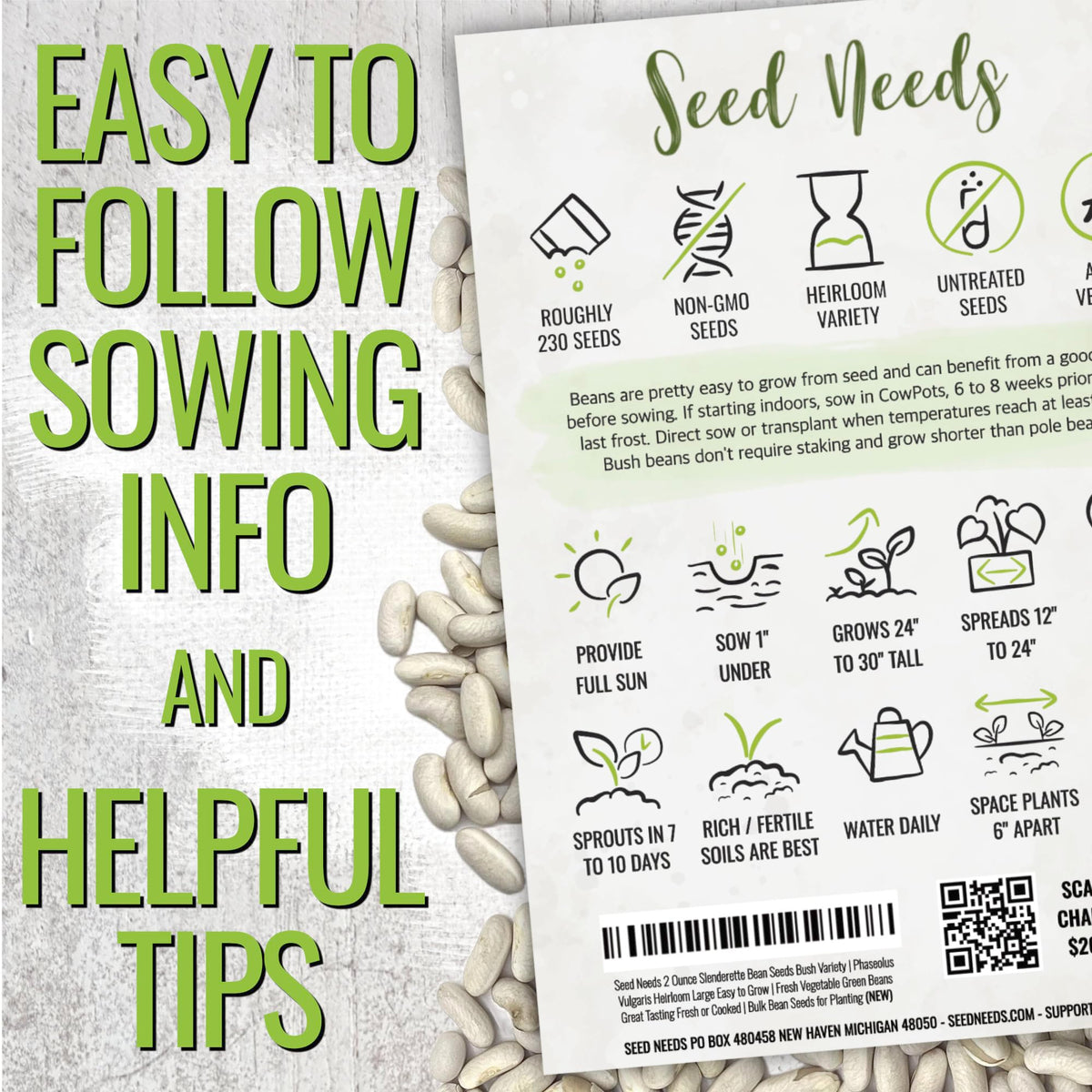 Seed Needs Slenderette beans ideal for canning or freezing for later meals.
