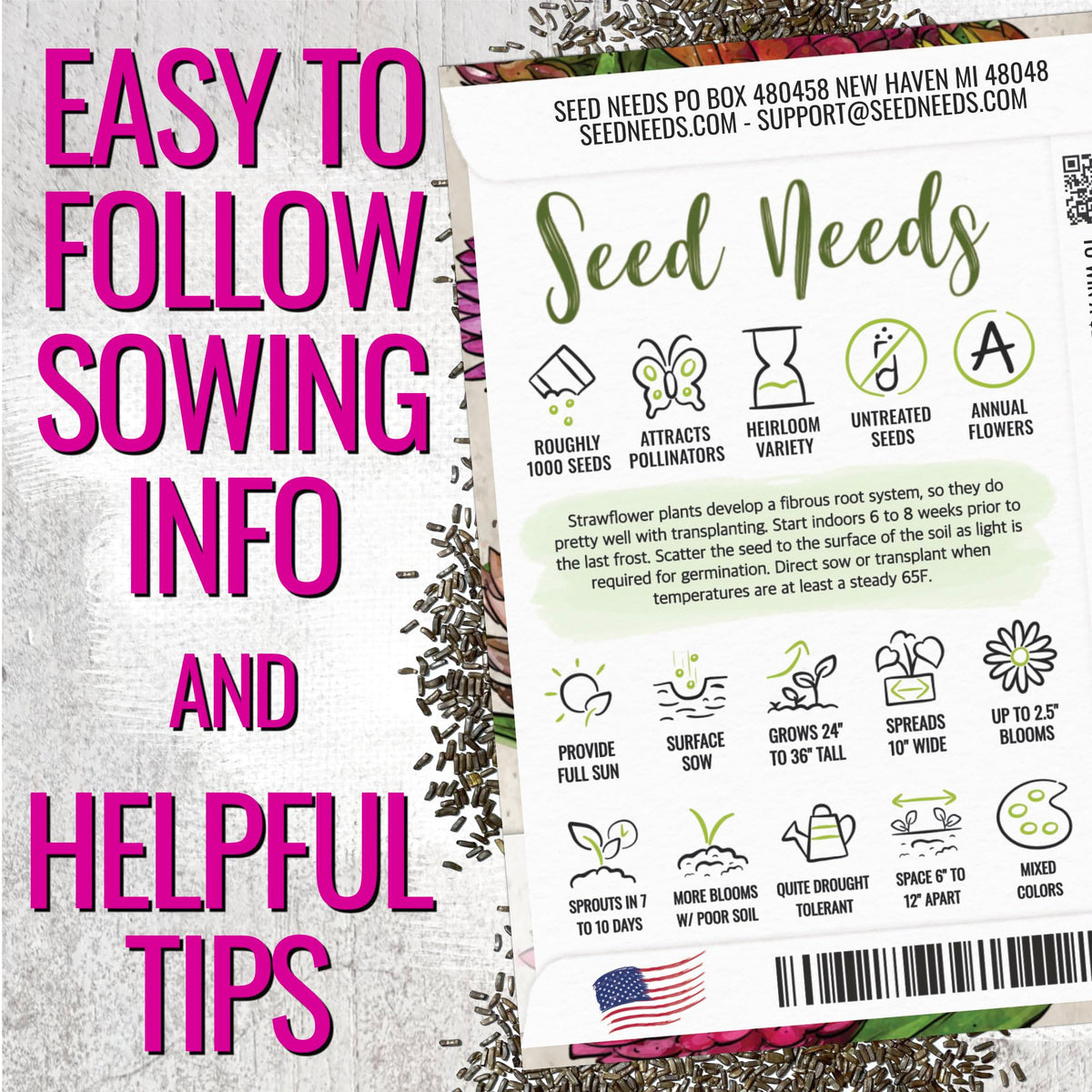 Seed Needs Strawflower Seeds with red petals brighten garden beds and vases