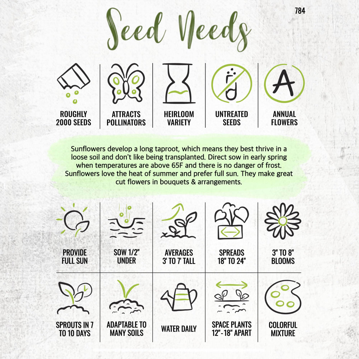 Seed Needs 2 oz packets feature artwork and sowing instructions on the seed packets
