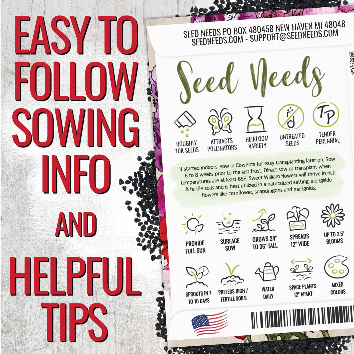 Seed Needs Sweet William blooms in pink and white attract pollinators in the garden