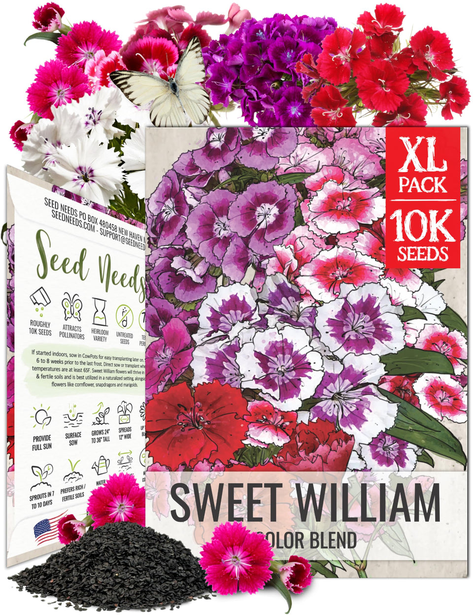 Seed Needs Sweet William seed packet front design inspires cottage garden planning