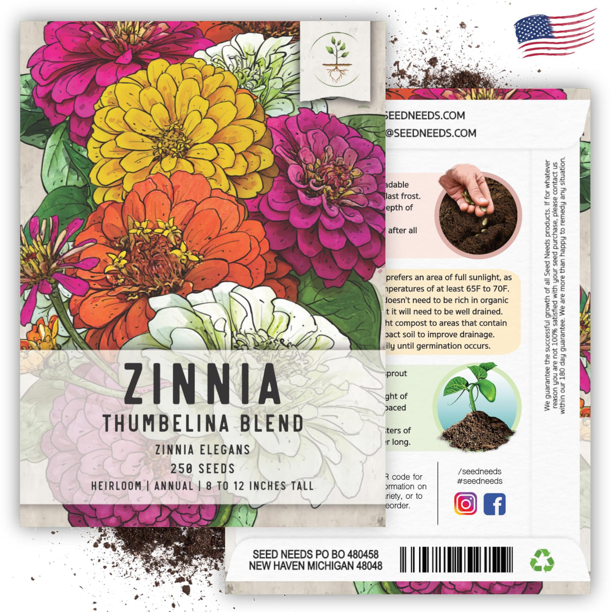 Seed Needs Thumbelina Zinnia fresh seeds packaged moisture resistant