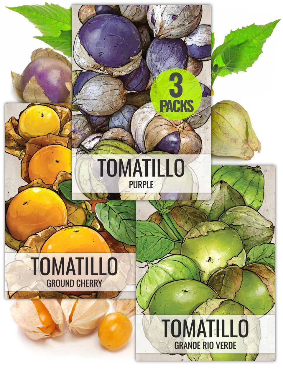 Seed Needs tomatillo variety pack front view for garden planning and salsa prep.